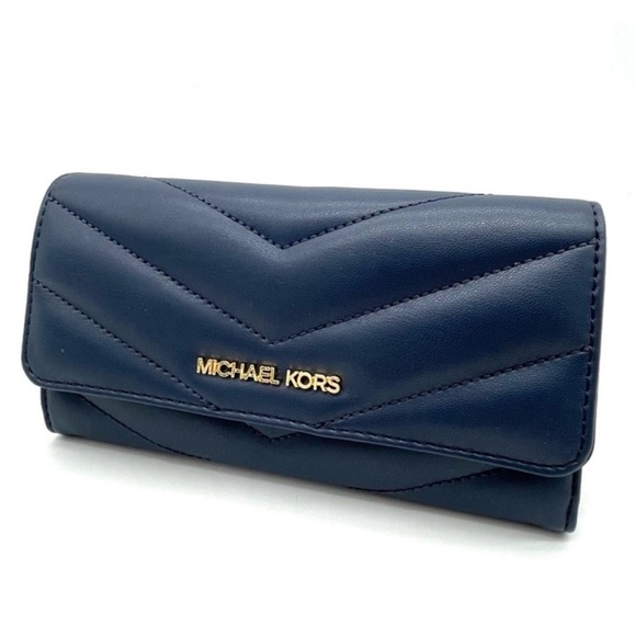 Michael Kors Large Trifold Wallet Navy Blue - Picture 1 of 9